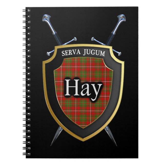 Clan Hay Tartan Shield & Swords Notebook (Front)