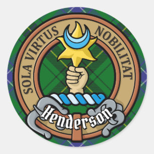 Clan Henderson Crest over Tartan Classic Round Sticker
