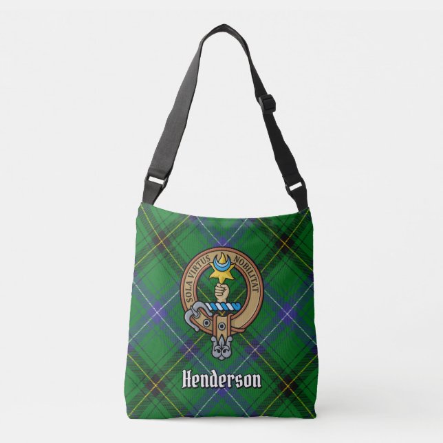Clan Henderson Crest over Tartan Crossbody Bag (Front)