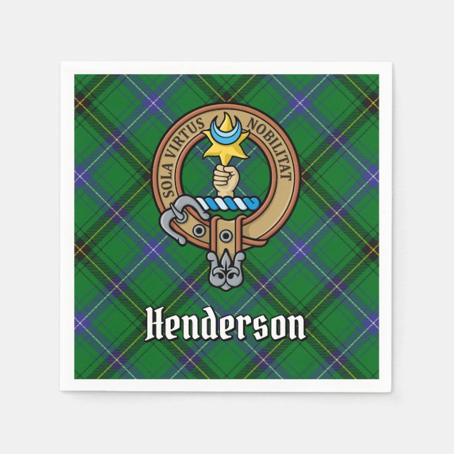Clan Henderson Crest over Tartan Napkin (Front)