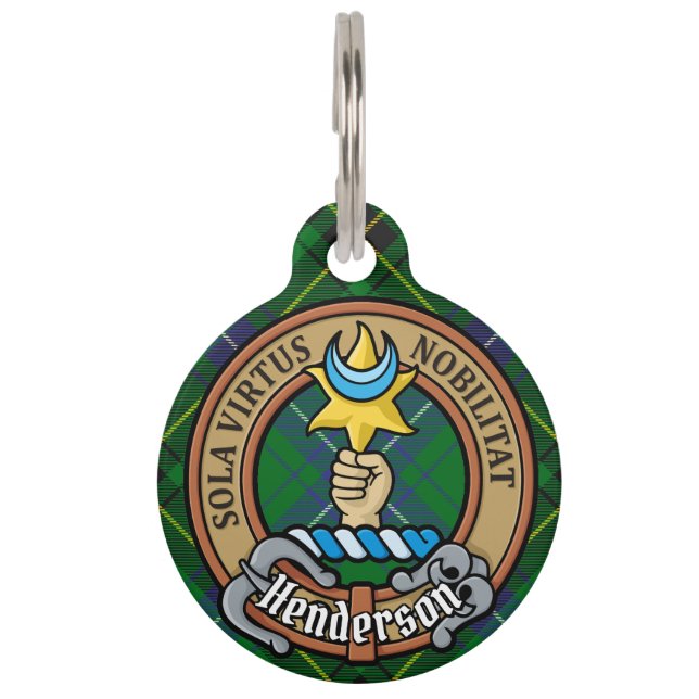 Clan Henderson Crest over Tartan Pet Tag (Front)