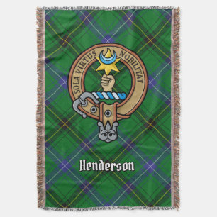 Clan Henderson Crest over Tartan Throw Blanket