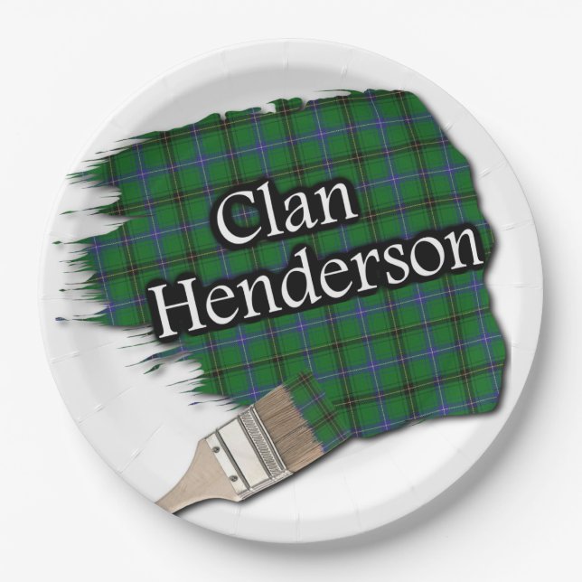 Clan Henderson Scottish Tartan Paint Brush Paper Plate (Front)