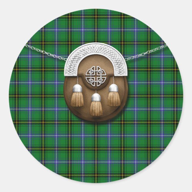 Clan Henderson Tartan And Sporran Classic Round Sticker (Front)