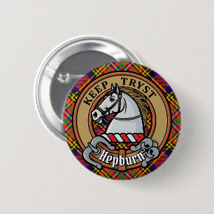 Clan Hepburn Crest over Tartan 6 Cm Round Badge