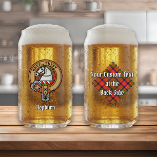 Clan Hepburn Crest over Tartan Can Glass