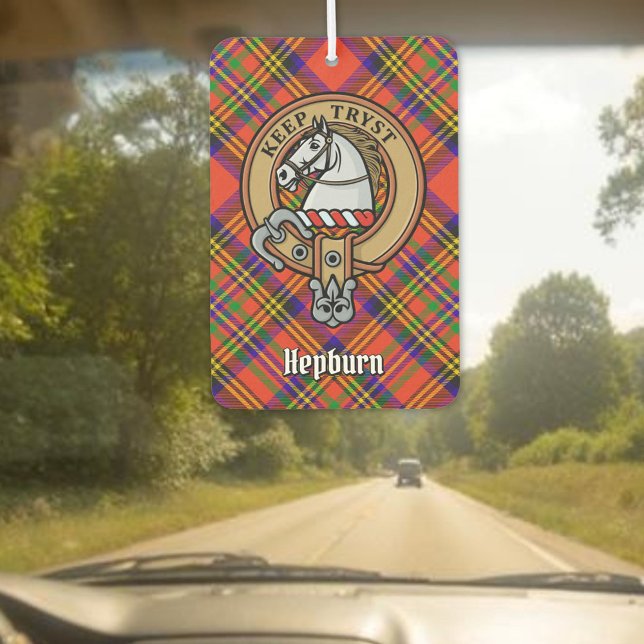 Clan Hepburn Crest over Tartan Car Air Freshener (Creator Uploaded)