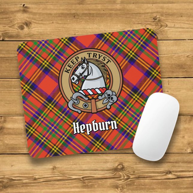 Clan Hepburn Crest over Tartan Mouse Mat (Creator Uploaded)