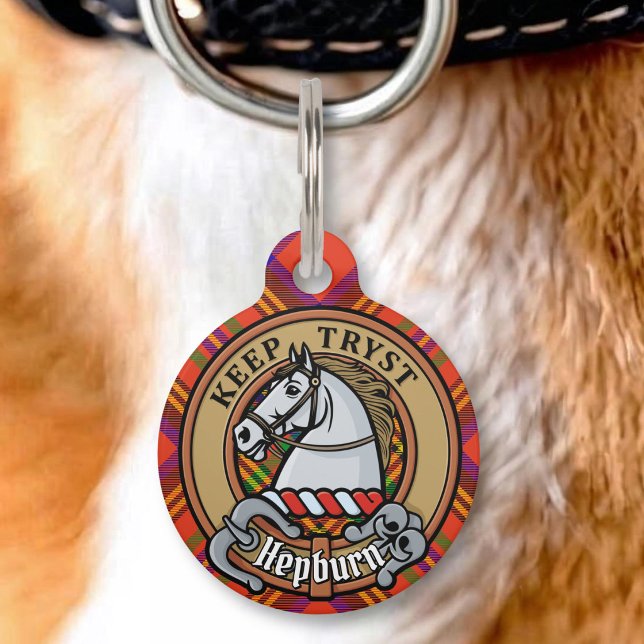 Clan Hepburn Crest over Tartan Pet Tag (Creator Uploaded)