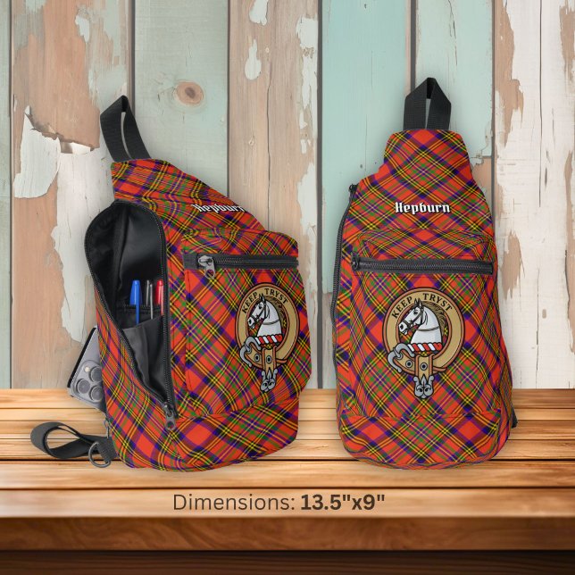 Clan Hepburn Crest over Tartan Sling Bag (Creator Uploaded)