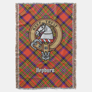 Clan Hepburn Crest over Tartan Throw Blanket