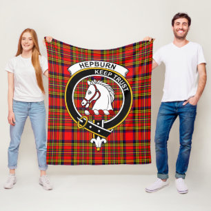 Clan Hepburn Tartan Plaid Fleece Blanket