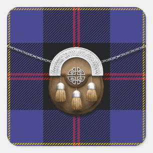 Clan Hill Tartan And Sporran Square Sticker