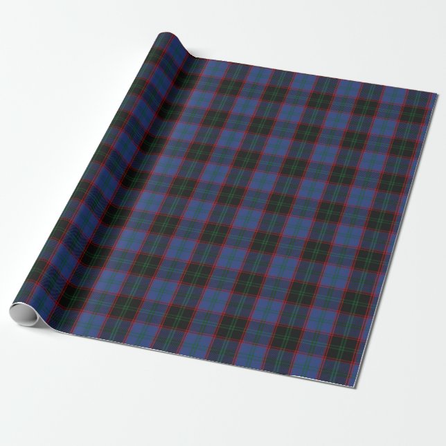 Clan Home Blue Green Black Red Scottish Tartan Wrapping Paper (Unrolled)