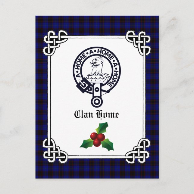 Clan Home Crest Badge & Tartan Holiday Postcard (Front)