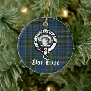 Clan Hope Crest Badge & Tartan Ceramic Tree Decoration