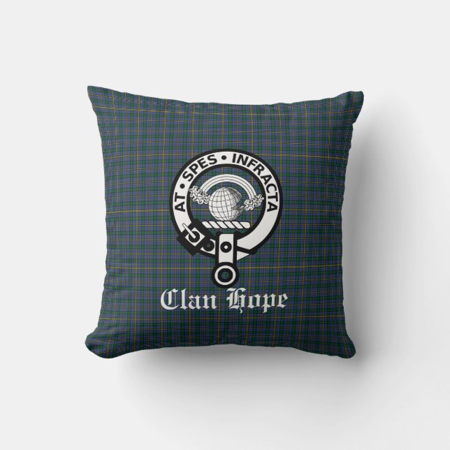 Clan Hope Crest Badge & Tartan Cushion (Front)