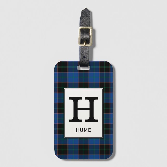 Clan Hume Tartan Monogrammed Luggage Tag (Front Vertical)