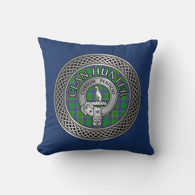 Clan Hunter Crest & Tartan Knot Cushion (Front)