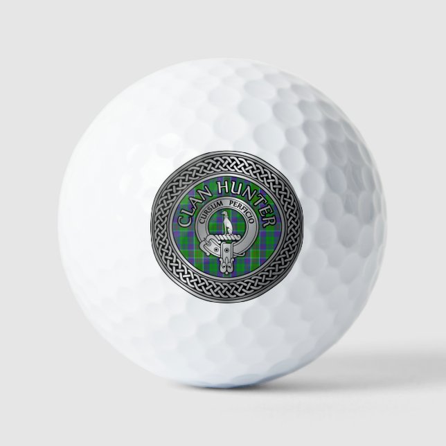 Clan Hunter Crest & Tartan Knot Golf Balls (Front)