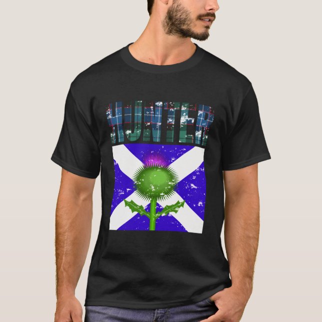 Clan Hunter Tartan Scottish Family Name Scotland P T-Shirt (Front)