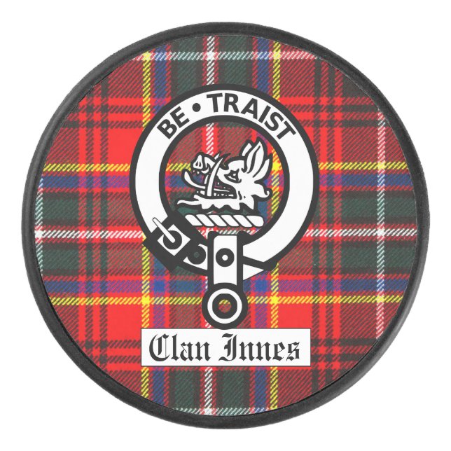 Clan Innes Crest Badge and Tartan Hockey Puck (Front)