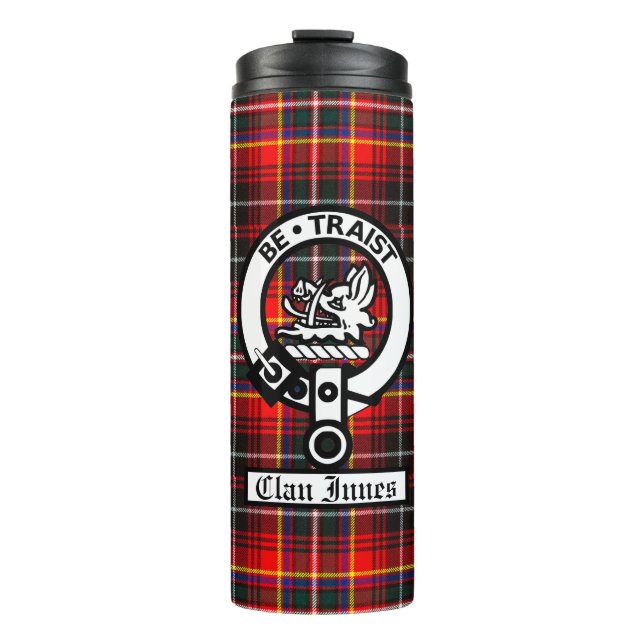 Clan Innes Crest Badge and Tartan  Thermal Tumbler (Front)