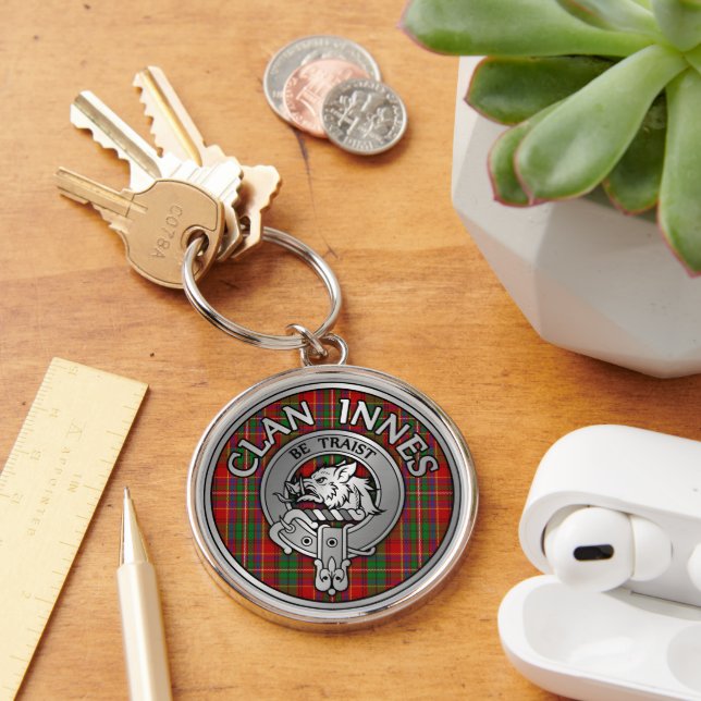 Clan Innes Crest & Tartan Key Ring (Desk)