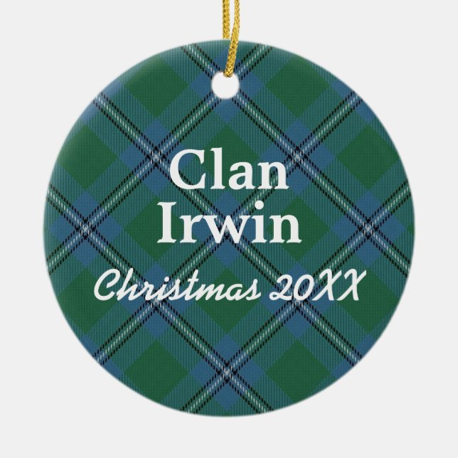 Clan Irwin Scottish Tartan Ceramic Tree Decoration (Front)
