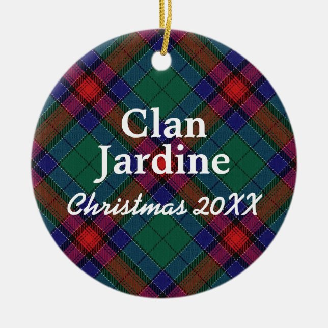Clan Jardine Scottish Tartan Ceramic Tree Decoration (Front)