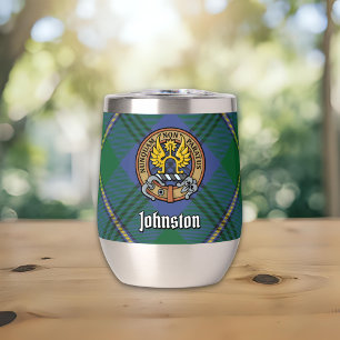 Clan Johnston Crest over Tartan