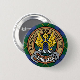 Clan Johnston Crest over Tartan 6 Cm Round Badge
