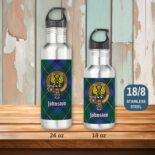 Clan Johnston Crest over Tartan 710 Ml Water Bottle (Creator Uploaded)
