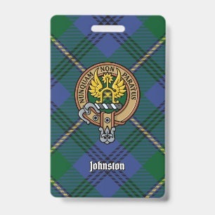 Clan Johnston Crest over Tartan ID Badge