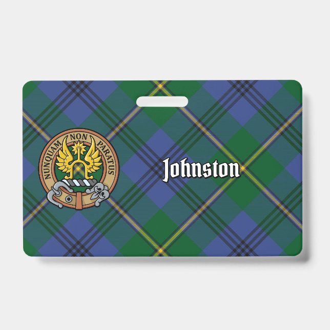 Clan Johnston Crest over Tartan ID Badge (Front)