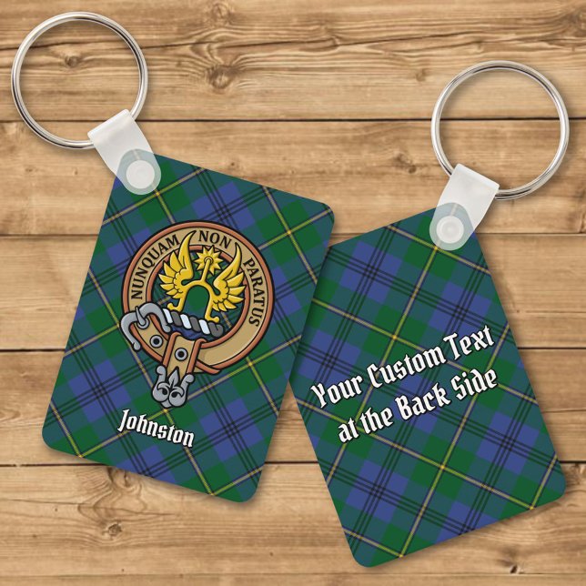 Clan Johnston Crest over Tartan Keychain (Creator Uploaded)