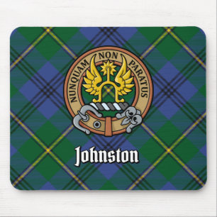 Clan Johnston Crest over Tartan Mouse Mat