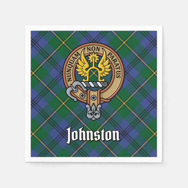 Clan Johnston Crest over Tartan Napkin (Front)