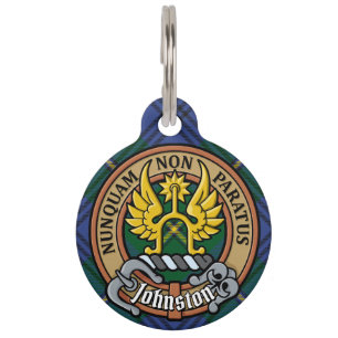 Clan Johnston Crest over Tartan Pet Tag