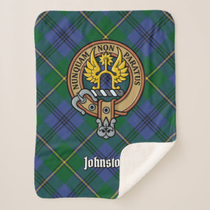 Clan Johnston Crest over Tartan Sherpa Blanket