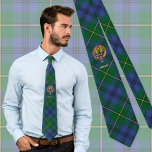 Clan Johnston Crest over Tartan Tie<br><div class="desc">Clan Johnston crest badge surrounded by a strap and buckle over tartan background. Custom text.</div>