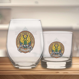 Clan Johnston Crest over Tartan Whiskey Glass