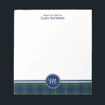 Clan Johnston Tartan Blue and Green Plaid Monogram Notepad<br><div class="desc">Personalised note pad with a plaid border and monogram. Features the Johnston family clan tartan pattern. Traditional vintage Scottish plaid from 1842 in blue and green,  with black and yellow accents.</div>