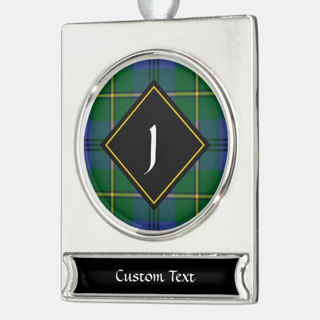 Clan Johnston Tartan Silver Plated Banner Ornament (Left)
