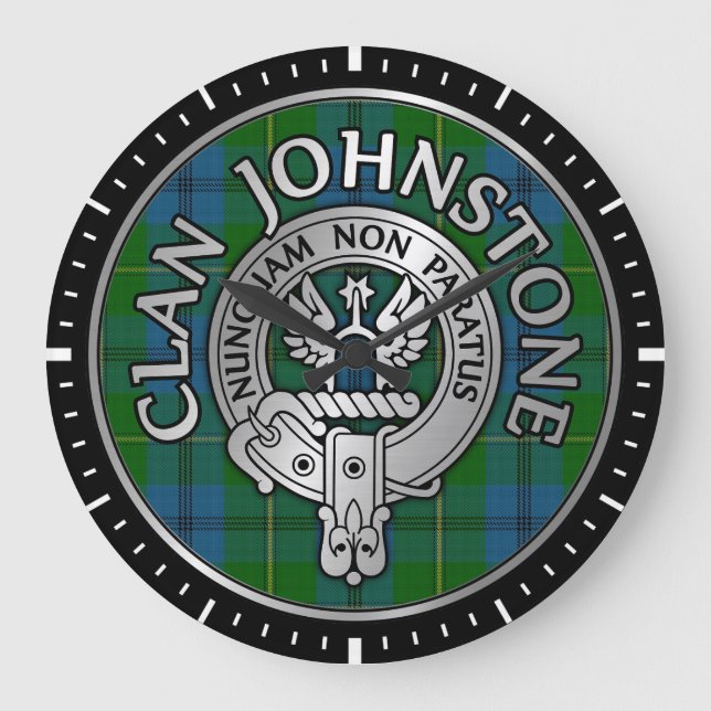 Clan Johnstone Crest & Tartan Knot Large Clock (Front)