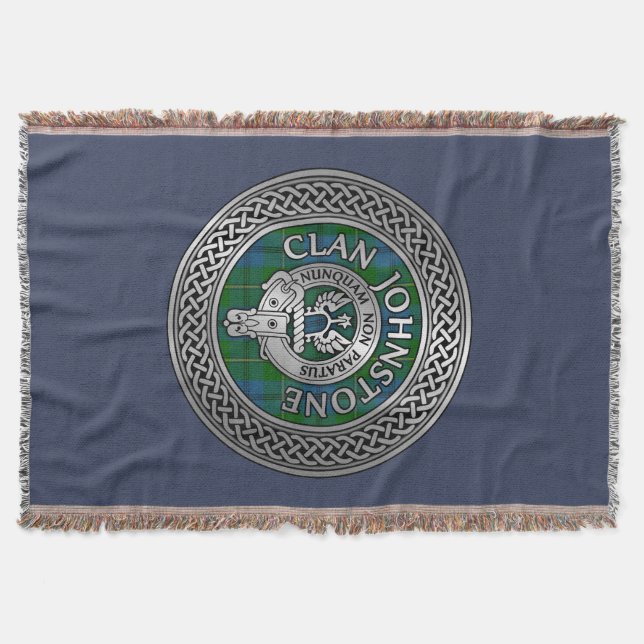 Clan Johnstone Crest & Tartan Knot Throw Blanket (Front)