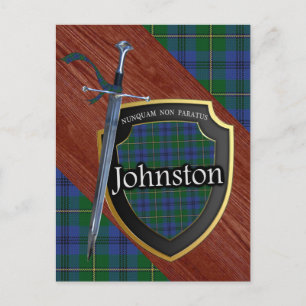 Clan Johnstone Johnston Tartan Sword & Shield Postcard