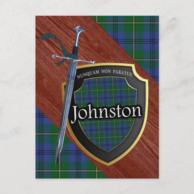 Clan Johnstone Johnston Tartan Sword & Shield Postcard (Front)