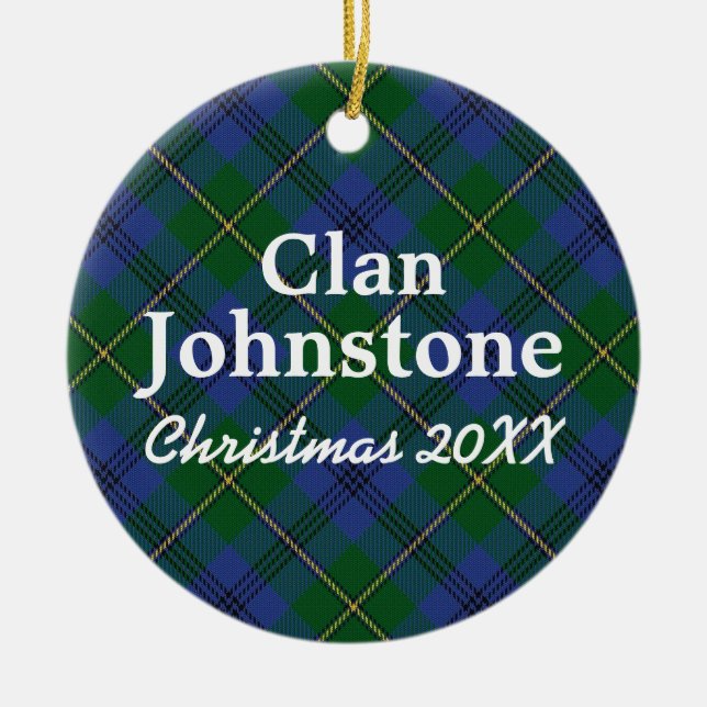 Clan Johnstone Scottish Tartan Ceramic Tree Decoration (Front)