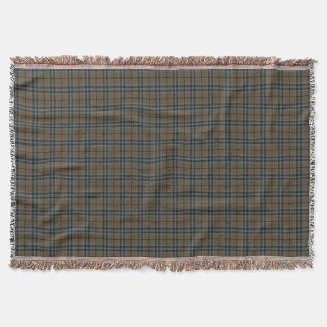 Clan Keith Brown and Steel Blue Weathered Tartan Throw Blanket (Front)